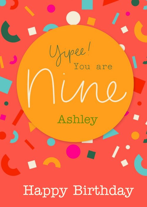 Typographic Calligraphy Lettering Nine 9th Birthday Card