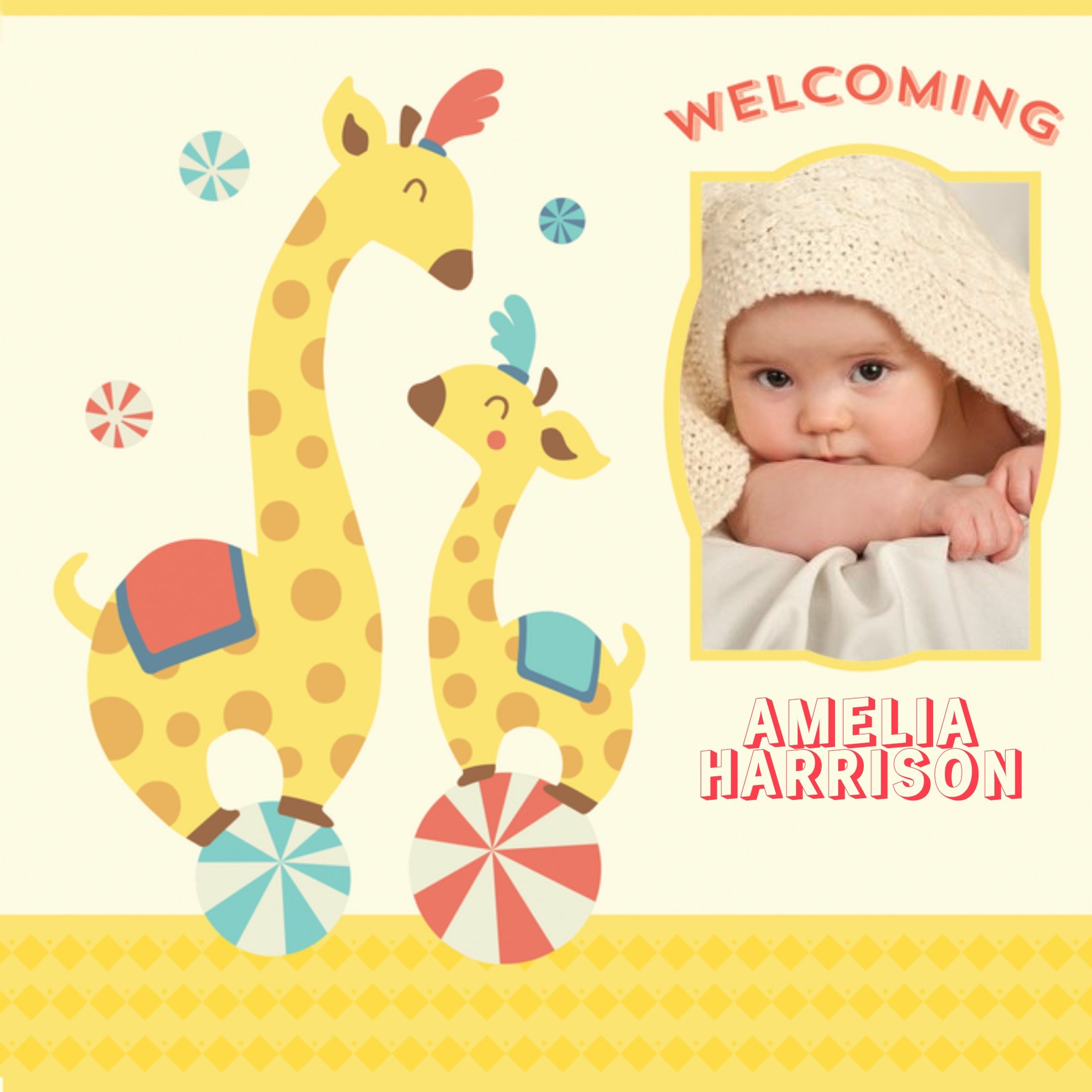 Moonpig Little Giraffes New Baby Photo Card, Large