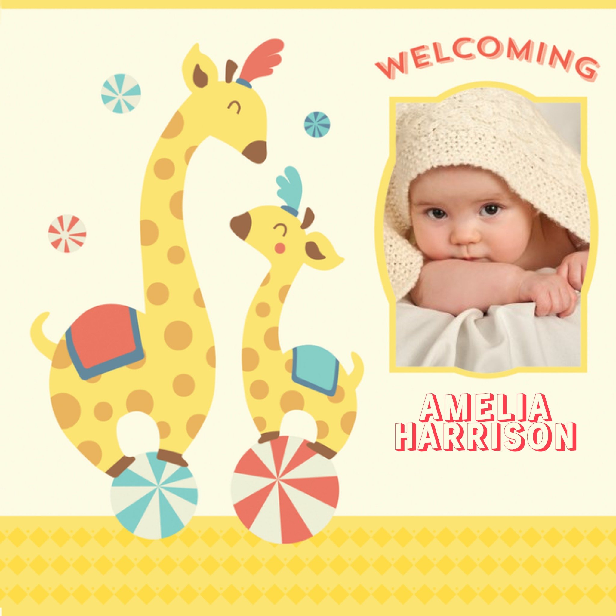 Little Giraffes New Baby Photo Card, Square