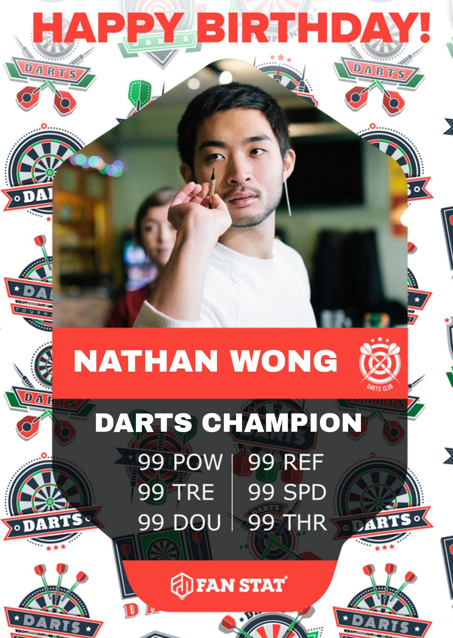 Moonpig Fan Stat Darts Champion Photo Upload Birthday Card, Large
