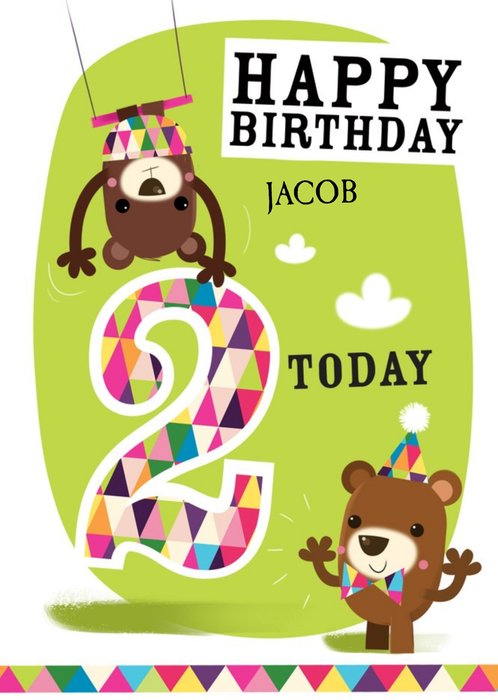 Playful Trapeze Bears Personalised Happy 2nd Birthday Card
