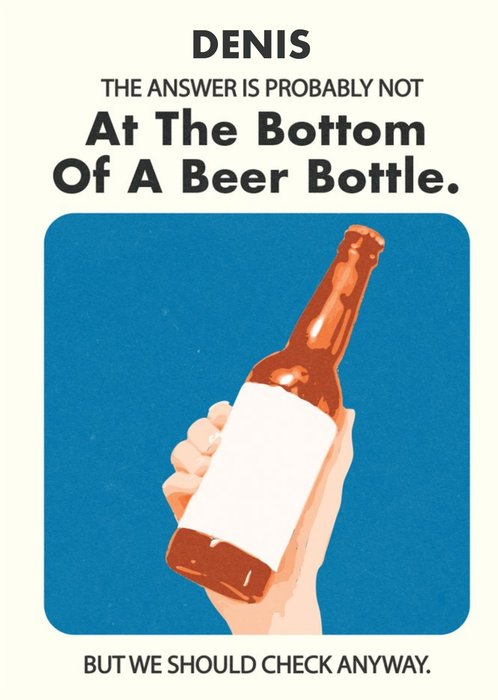Retro Illustration Of A Hand Holding A Beer Bottle Birthday Card