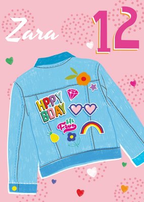 Laura Darrington Modern Illustrated Denim Jacket 12 Today Birthday Card