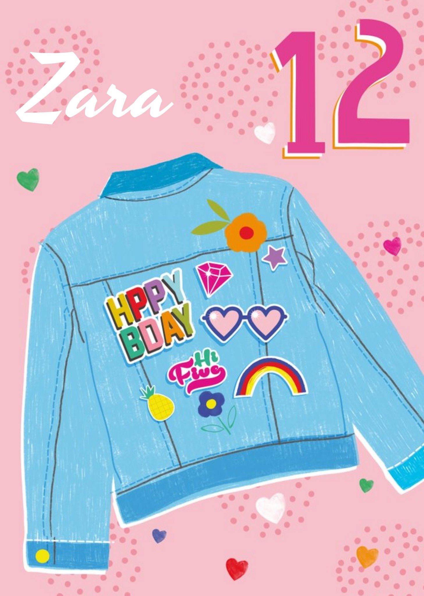 Moonpig Laura Darrington Modern Illustrated Denim Jacket 12 Today Birthday Card, Large