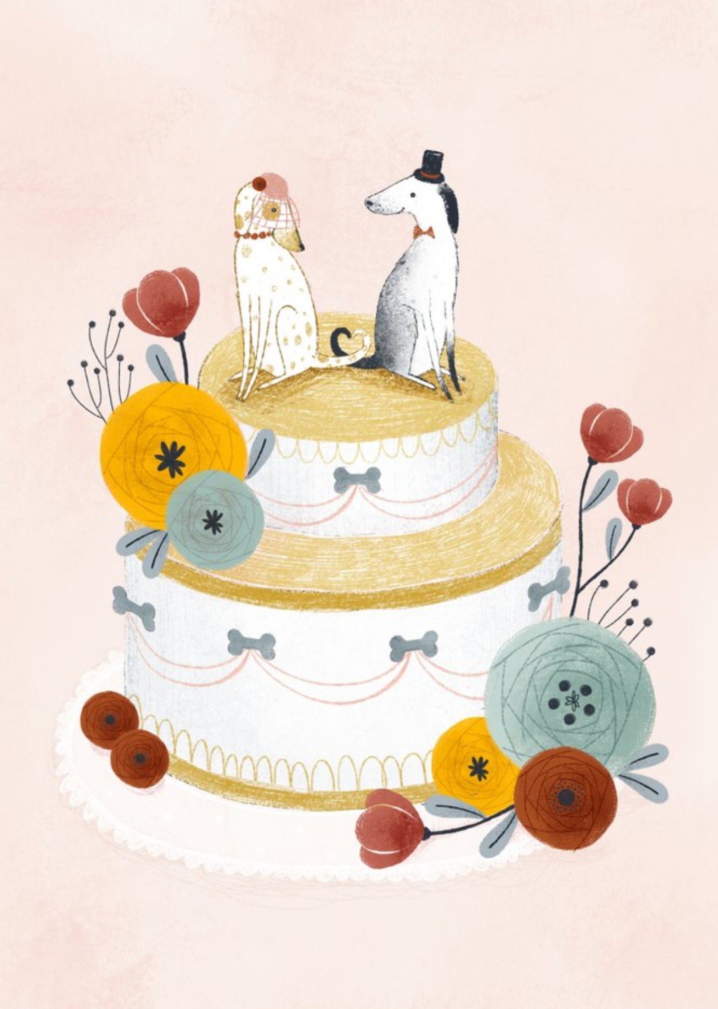 Illustrated Dogs Wedding Cake Topper Card Ecard