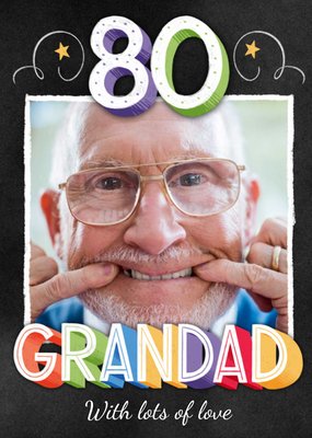 Colourful 3D Text With A Photo Frame Grandad's Eightieth Photo Upload Birthday Card