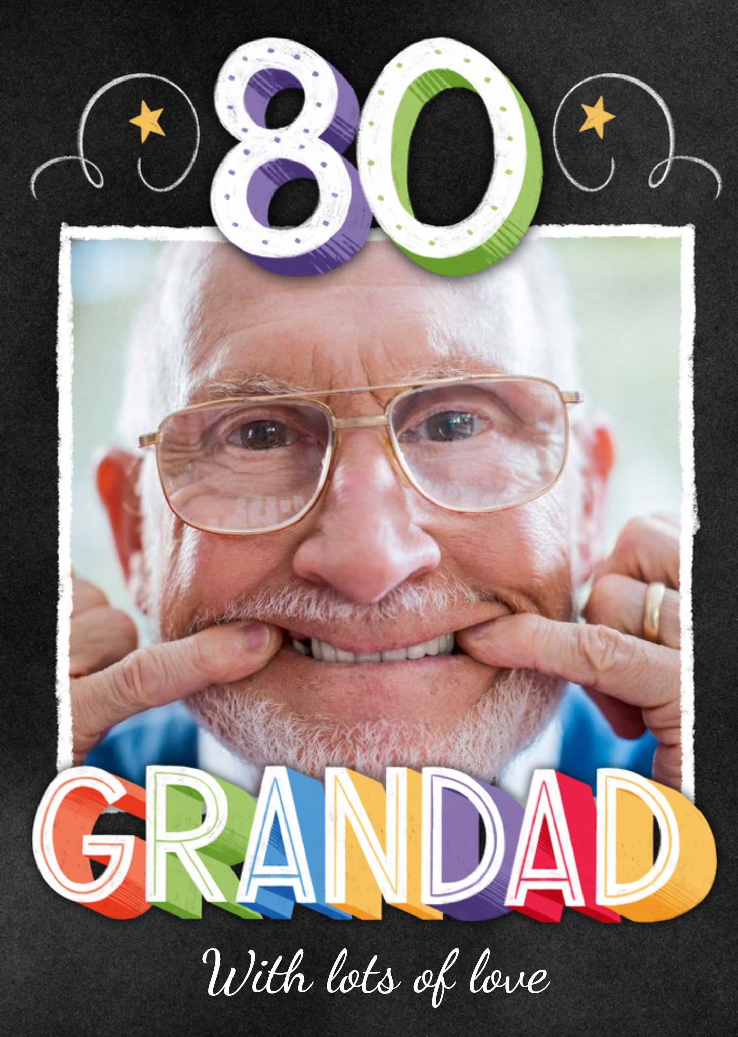 Colourful 3D Text With A Photo Frame Grandad's Eightieth Photo Upload Birthday Card Ecard