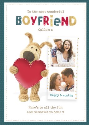 Boofle cute sentimental Boyfriend 6 month Anniversary photo upload card