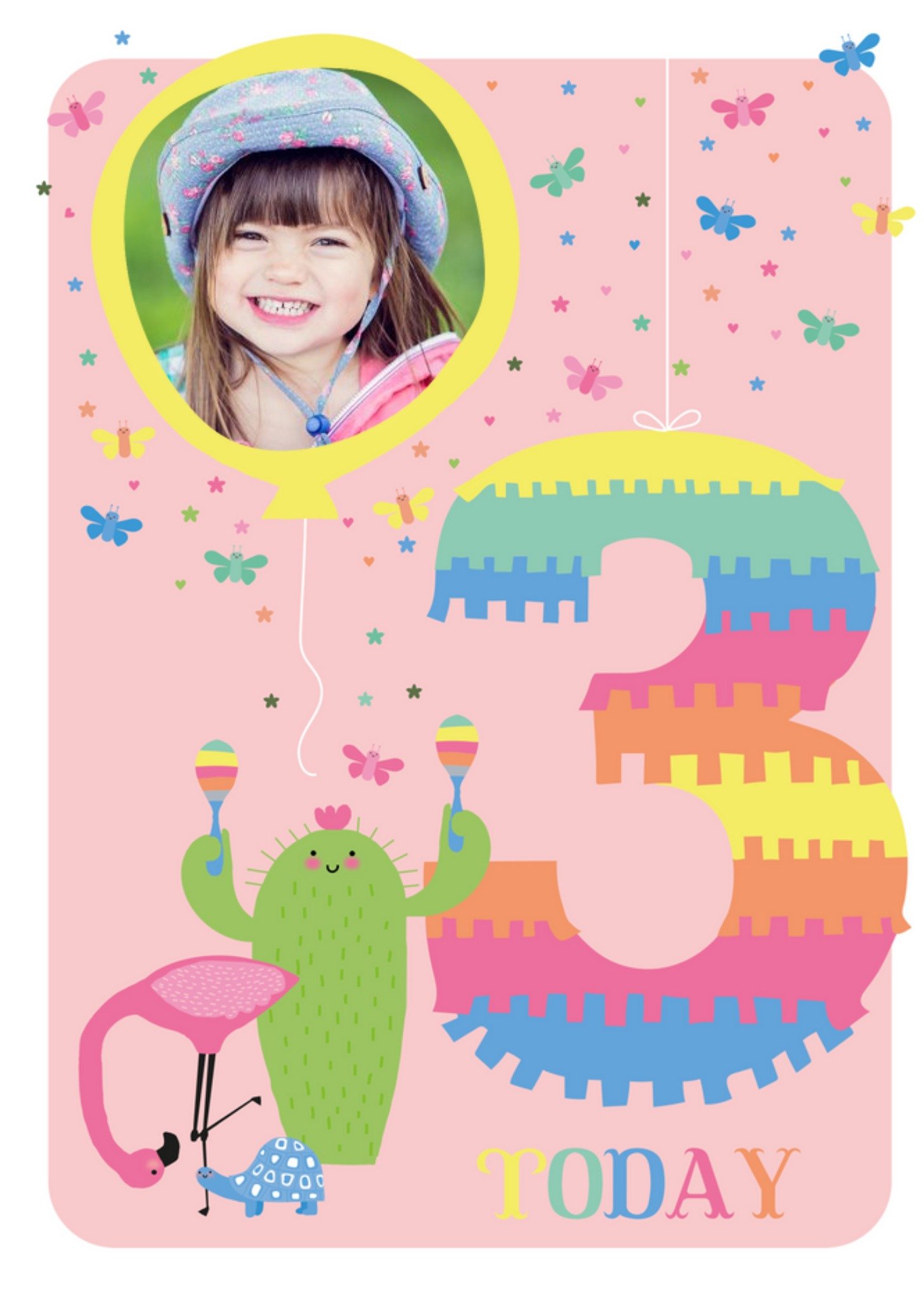 Moonpig Cute Aged Three Mexican Themed Fiesta Cactus Photo Upload Birthday Card Ecard