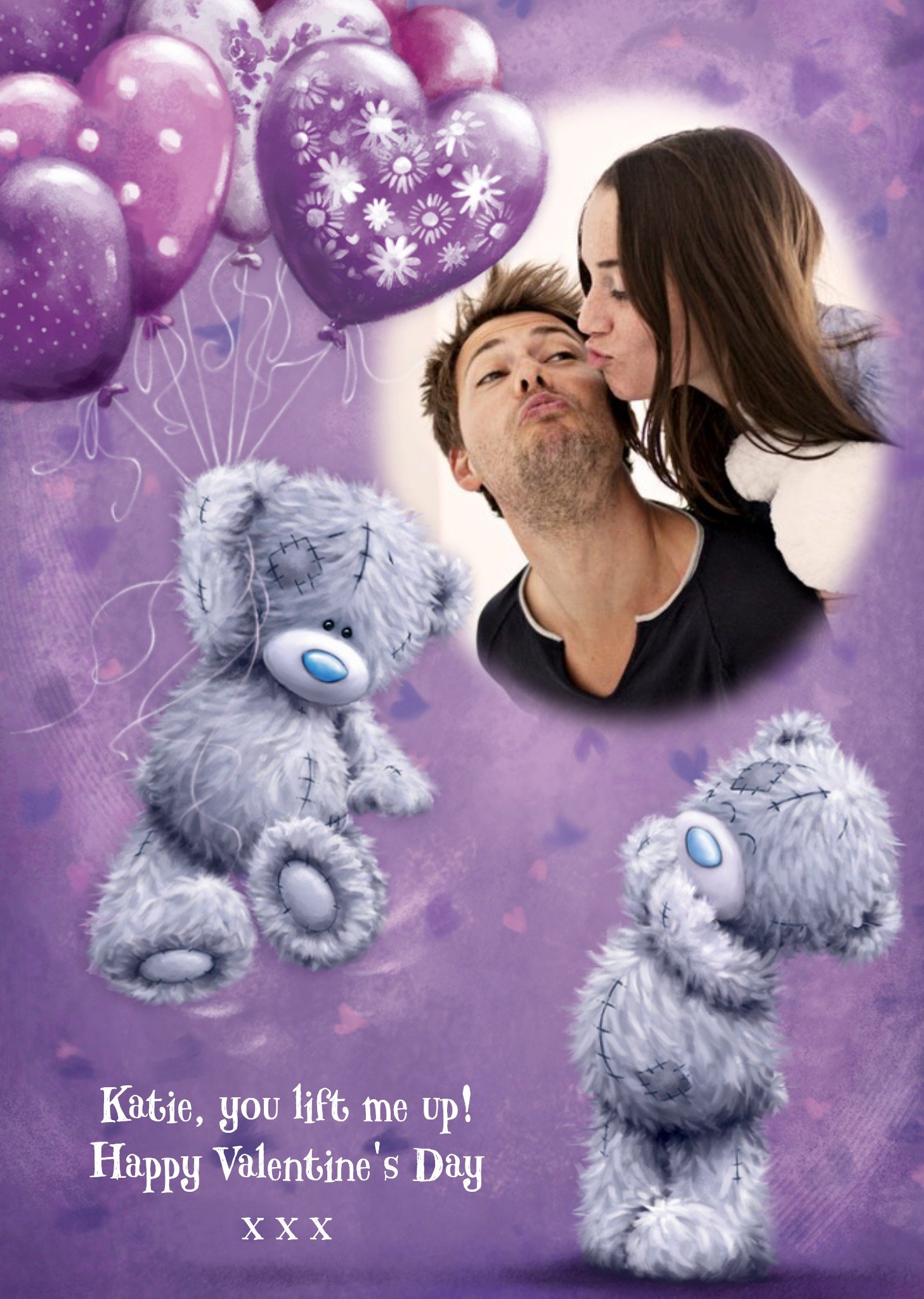 Me To You Tatty Teddy With Balloons You Lift Me Up Personalised Photo Upload Valentine's Day Card Ecard