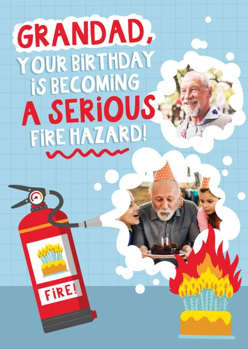 Fun Illustrated Fire Extinguisher Grandad Photo Upload Birthday Card