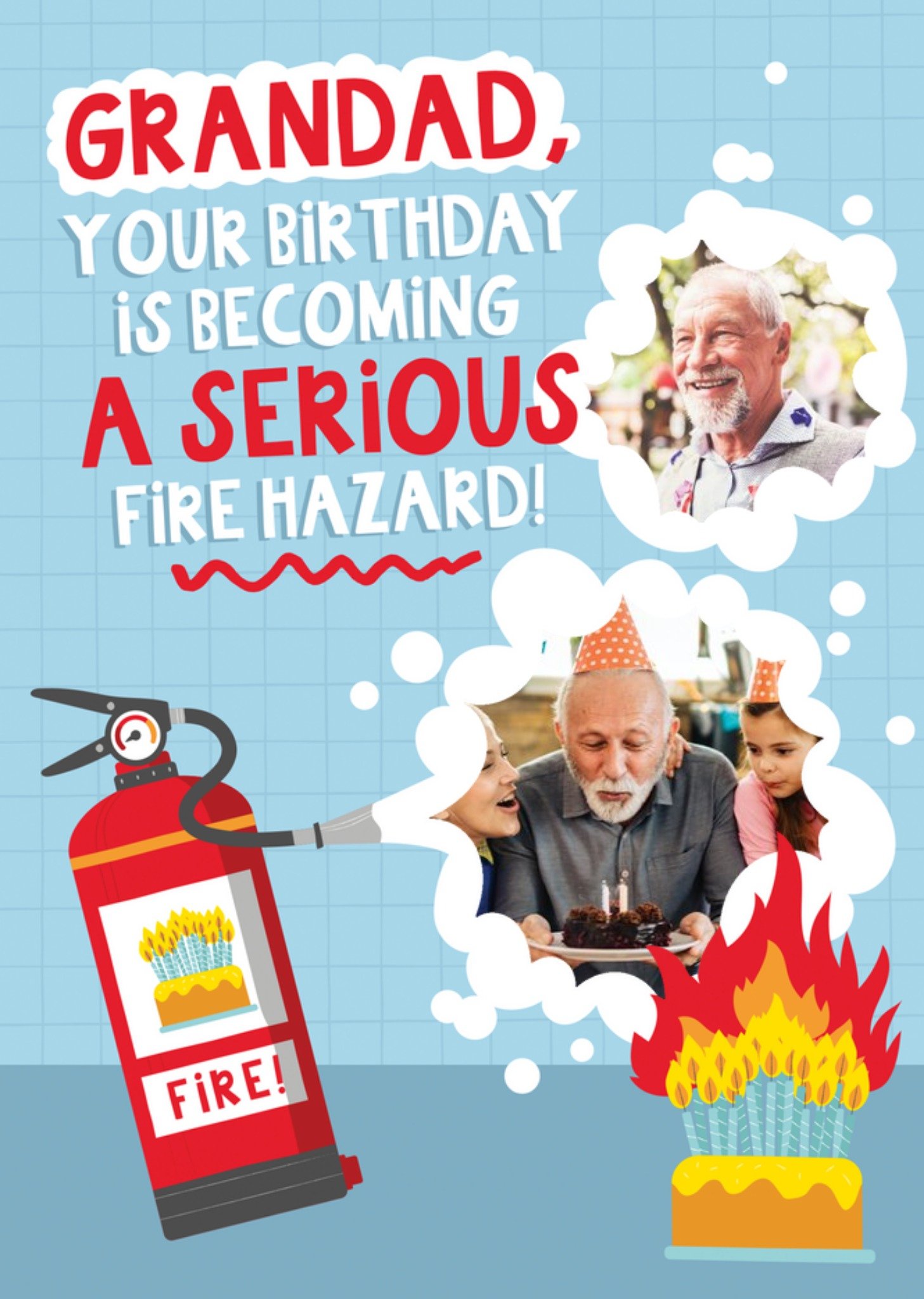 Fun Illustrated Fire Extinguisher Grandad Photo Upload Birthday Card Ecard