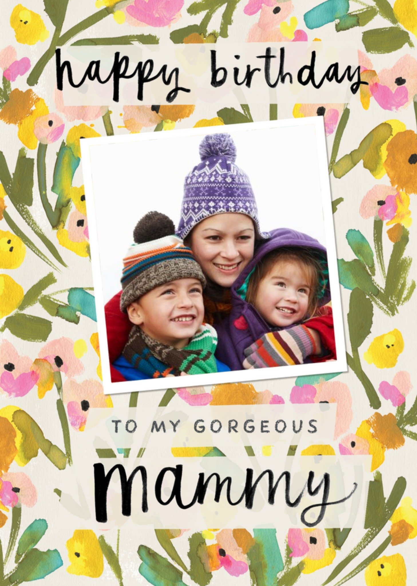 Moonpig Photo Upload Painted Floral Illustration Mammy Birthday Card, Large