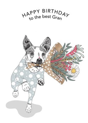 Dotty Dog Art Illustrated Animal Floral Grandma Birthday Dogs Card