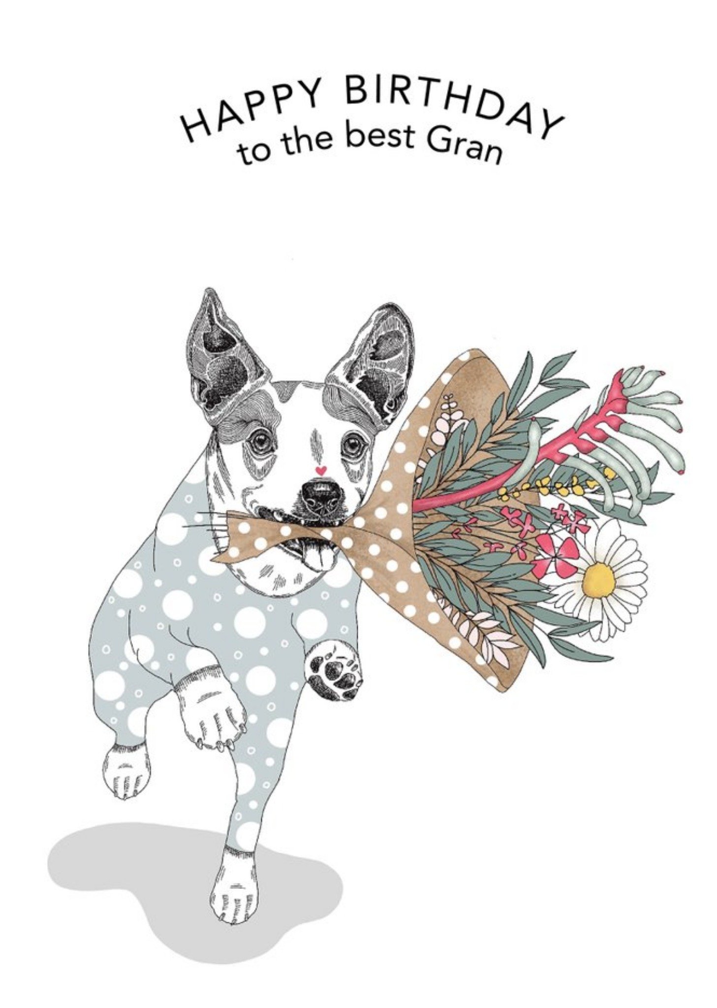 Dotty Dog Art Illustrated Animal Floral Grandma Birthday Dogs Card Ecard