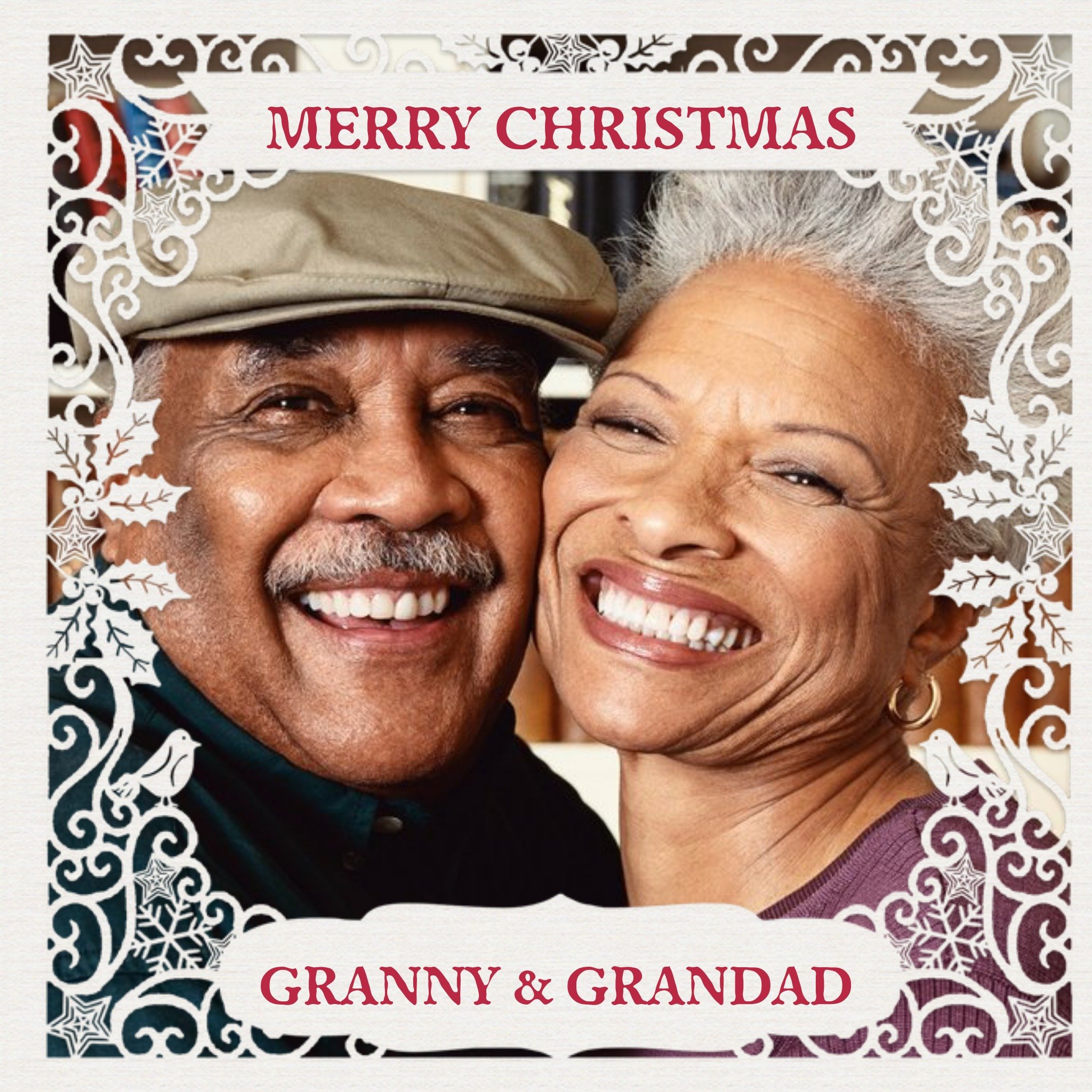 Paper Frames Photo Upload Christmas Card Merry Christmas Granny And Grandad, Square