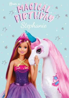Princess Barbie And Unicorn Magical Birthday Card
