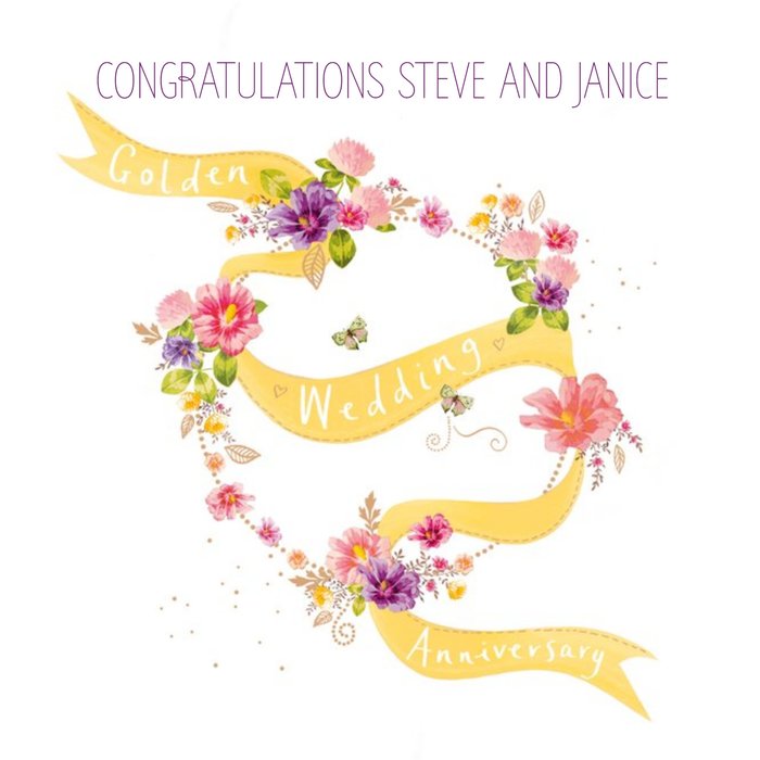 Flowing Banner Personalised Golden Wedding Anniversary Card