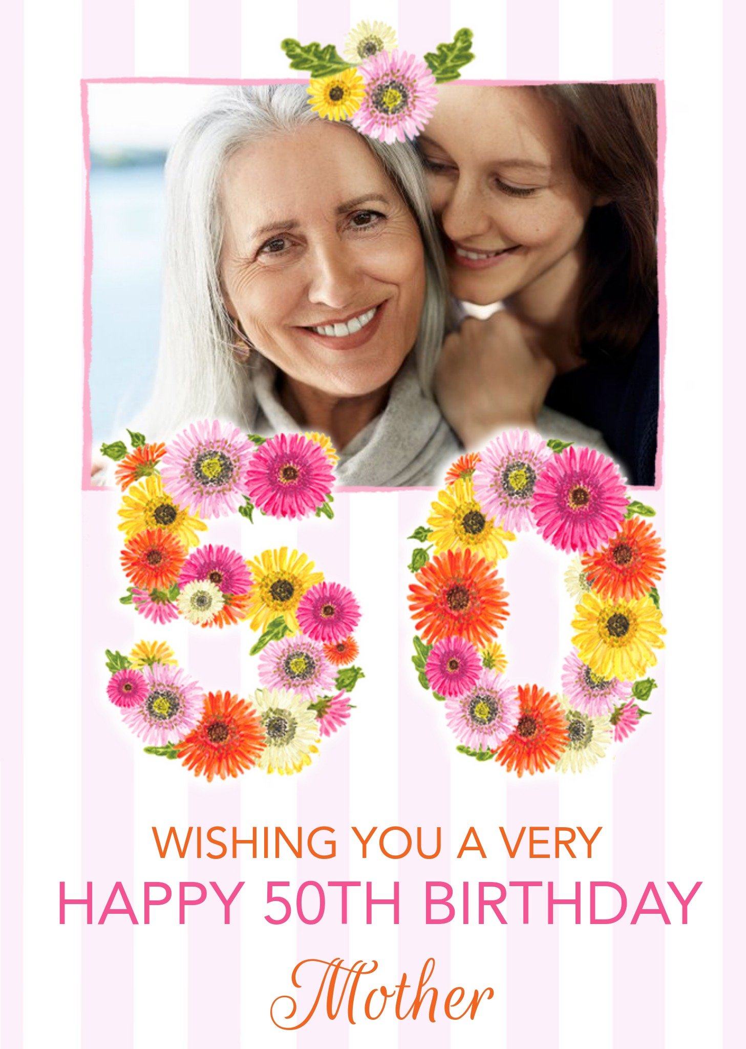 Beautiful Illustration Of The Number 50 Made Out Of Flowers, With Editable Text And Photo Upload Brt Ecard