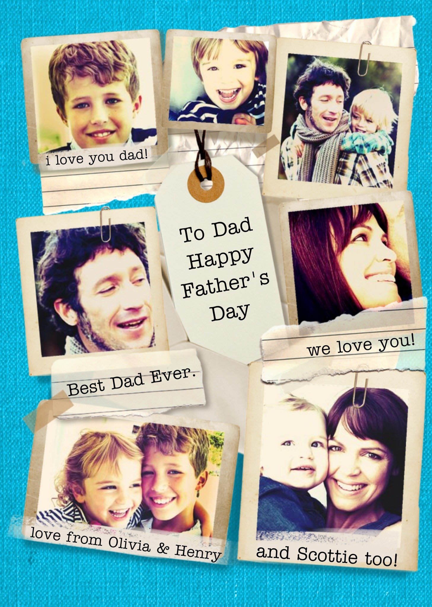 Blue Best Dad Ever Personalised Multi Photo Happy Father's Day Card Ecard