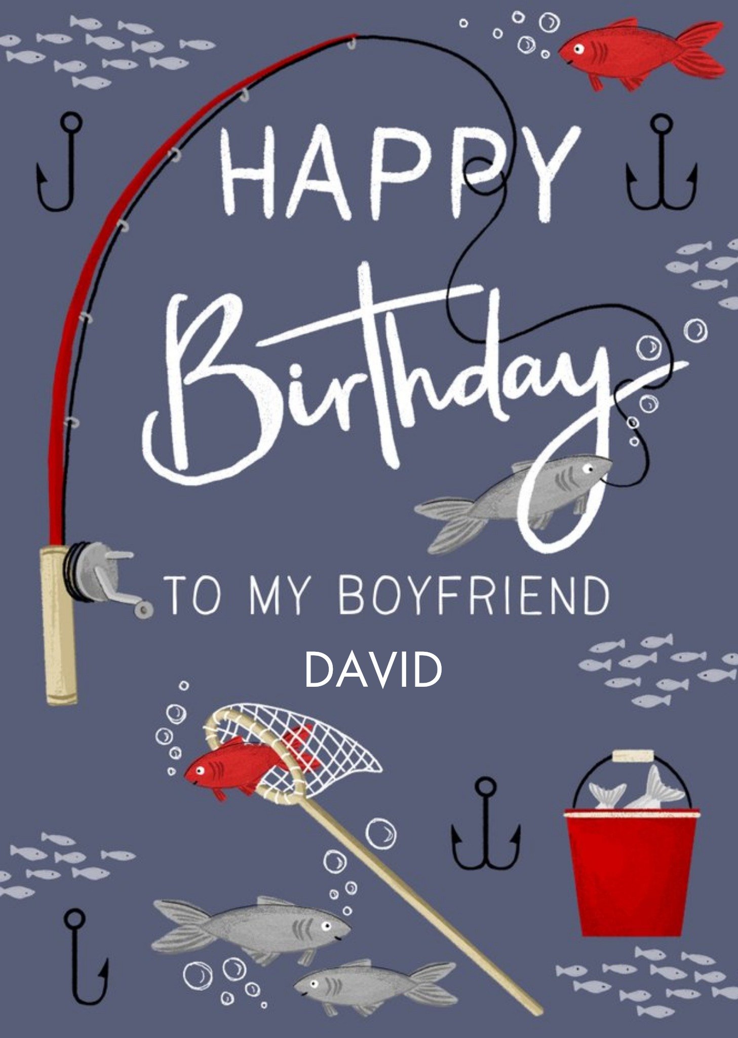 Okey Dokey Design Fishing Sport Illustration Boyfriend Happy Birthday Card, Large