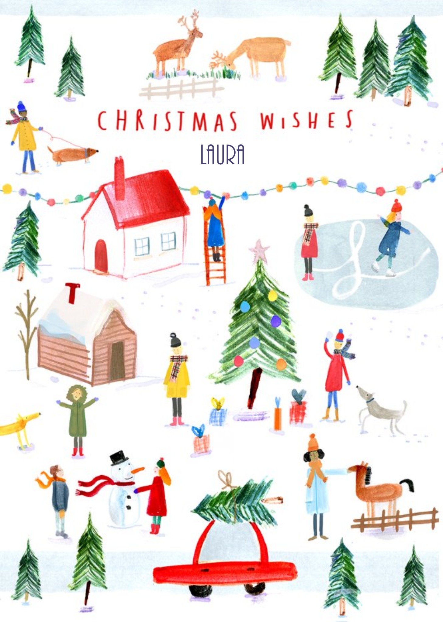 Moonpig Illustrated Winter Village Personalised Christmas Card Ecard