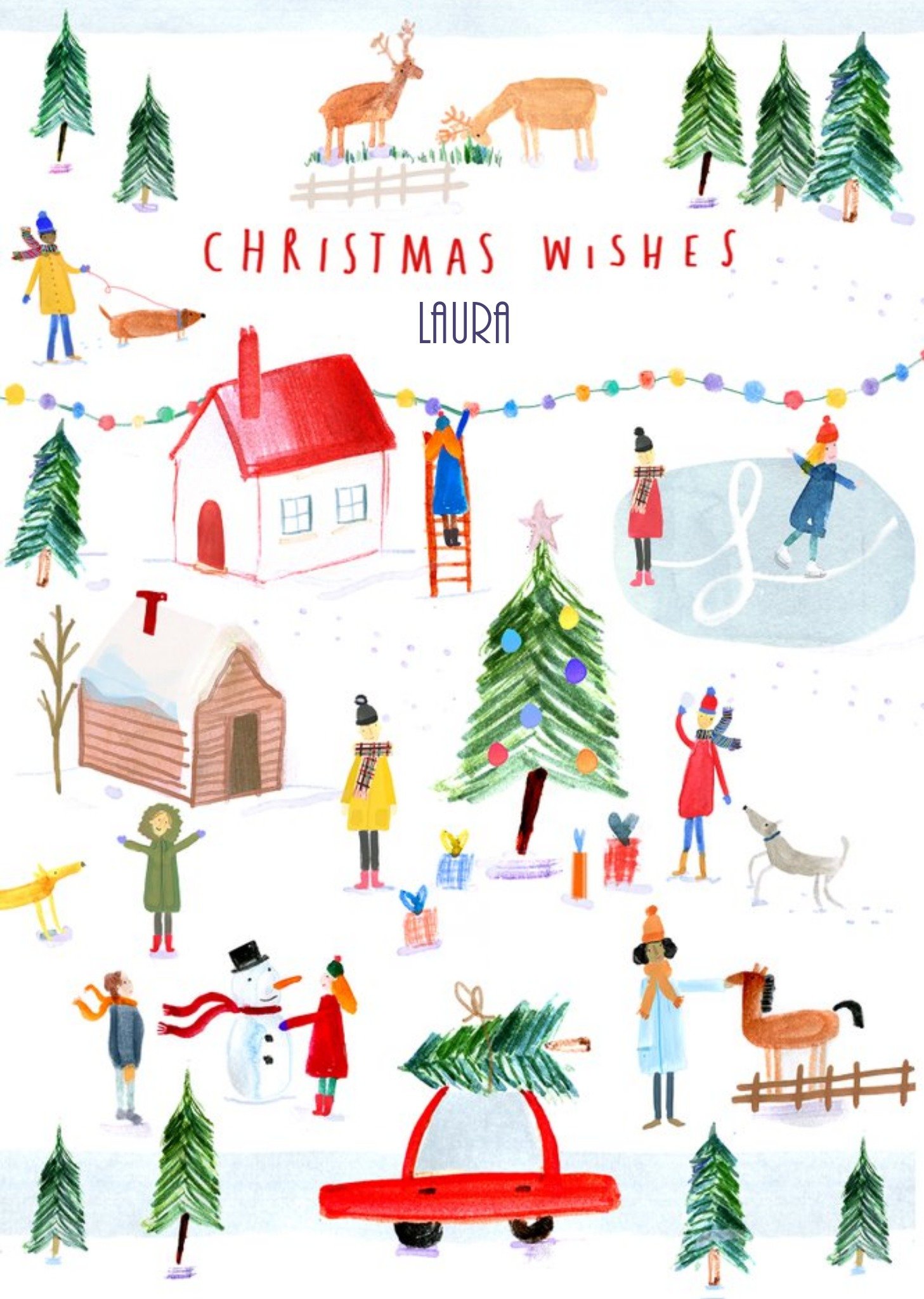 Illustrated Winter Village Personalised Christmas Card Ecard