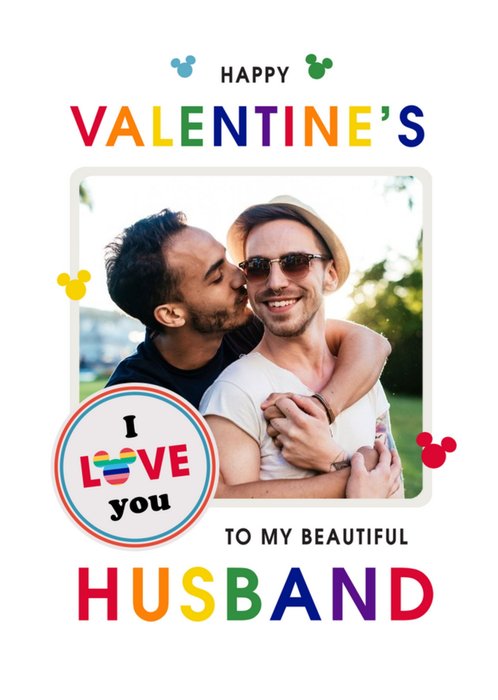 Disney Mickey Mouse Gay Rainbow Photo Upload Valentines Day Card