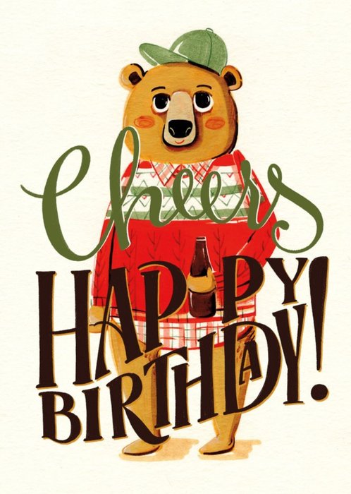 Illustration Of A Bear Enjoying A Beer Birthday Card