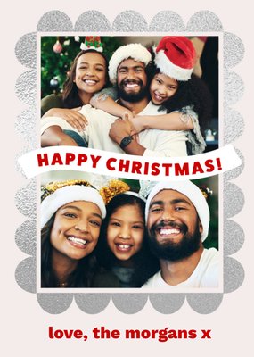 Happy Family Scallop Frame Photo Upload Christmas Card