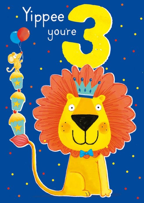 Yippee You're 3 Lion and Mouse Birthday Card