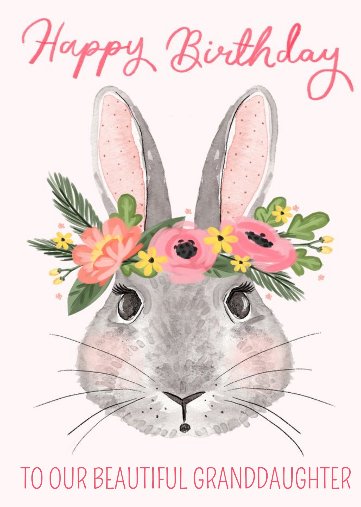 Okey Dokey Design Okey Dokey Illustrated Rabbit Floral To Our Beautiful Granddaughter Birthday Card,