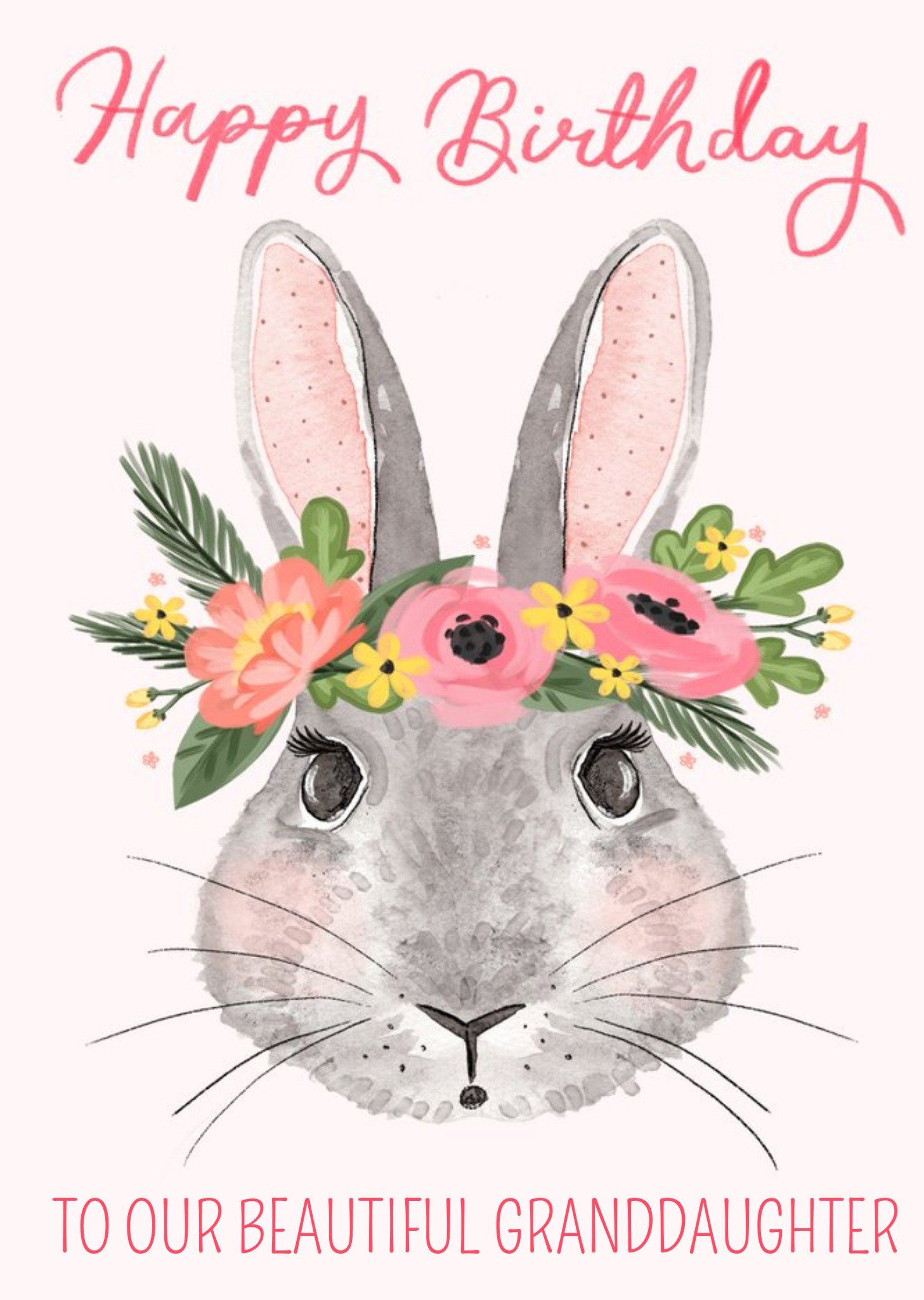 Okey Dokey Design Okey Dokey Illustrated Rabbit Floral To Our Beautiful Granddaughter Birthday Card Ecard