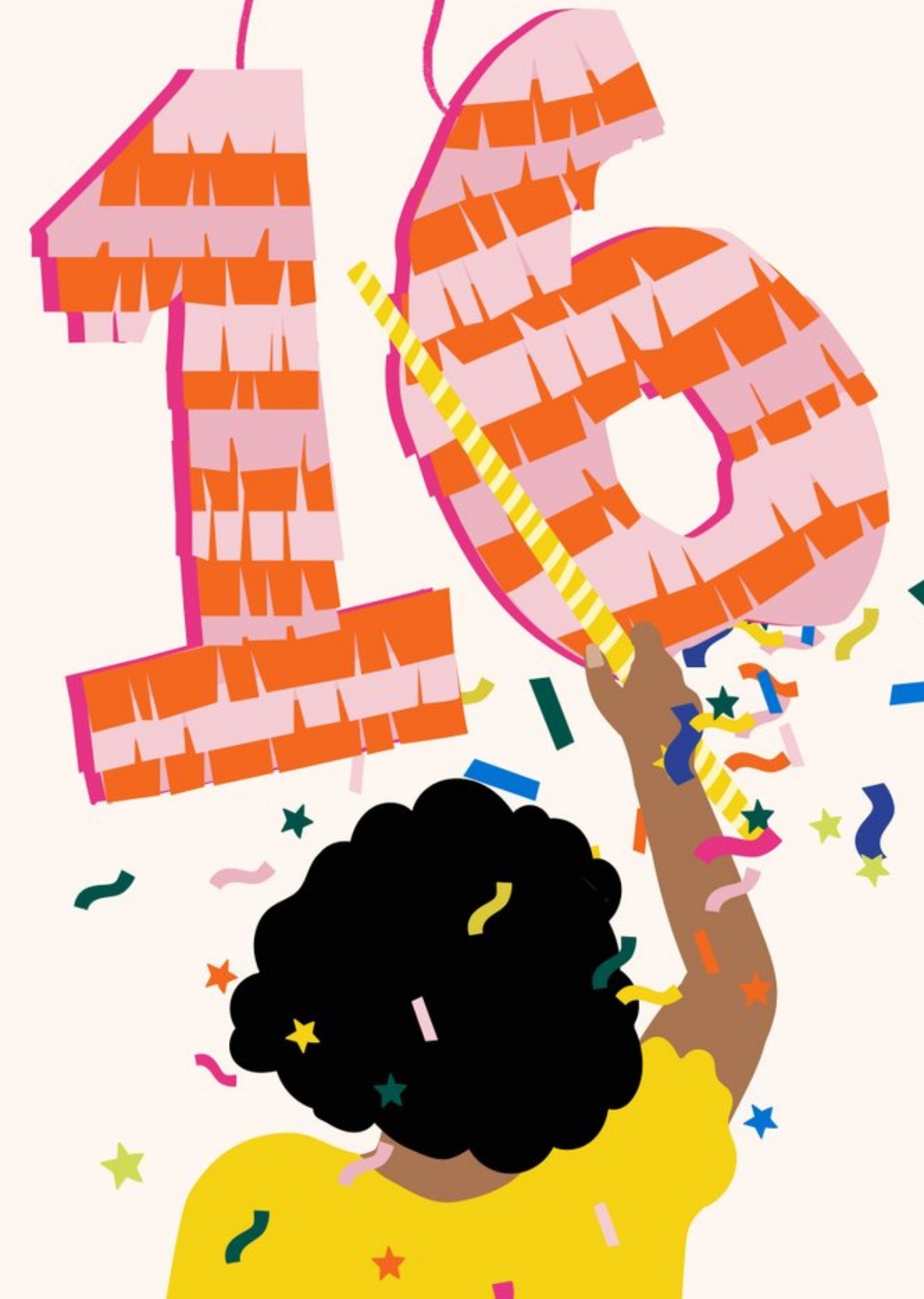 Illustrated Modern 16th Pinata Birthday Card Ecard