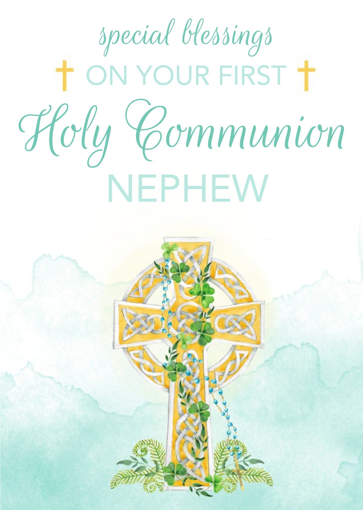 Gold Cross First Holy Communion Nephew Card Ecard