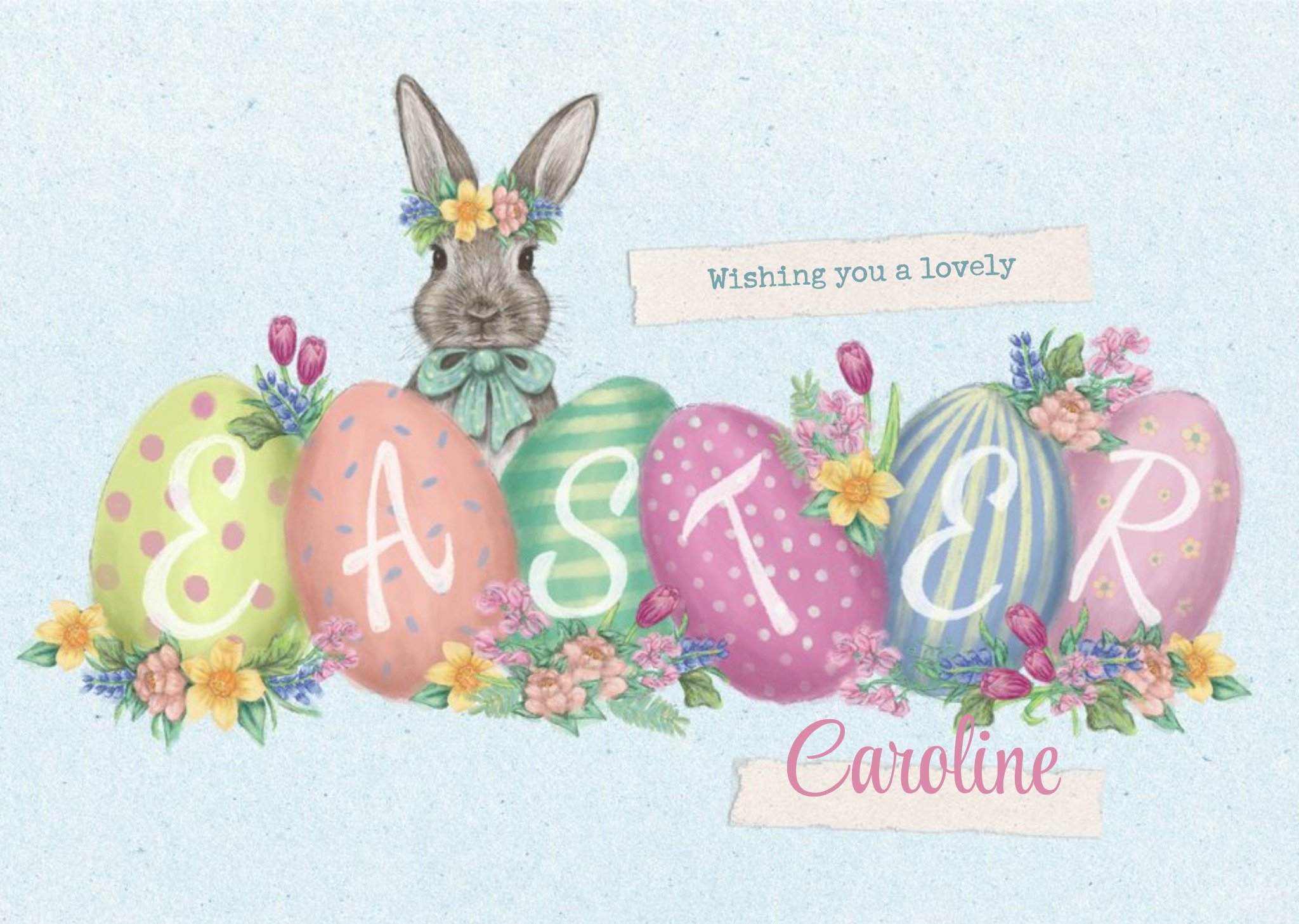 Easter Card - Wishing You A Lovely Easte - Easter Eggs - Bunny Rabbit