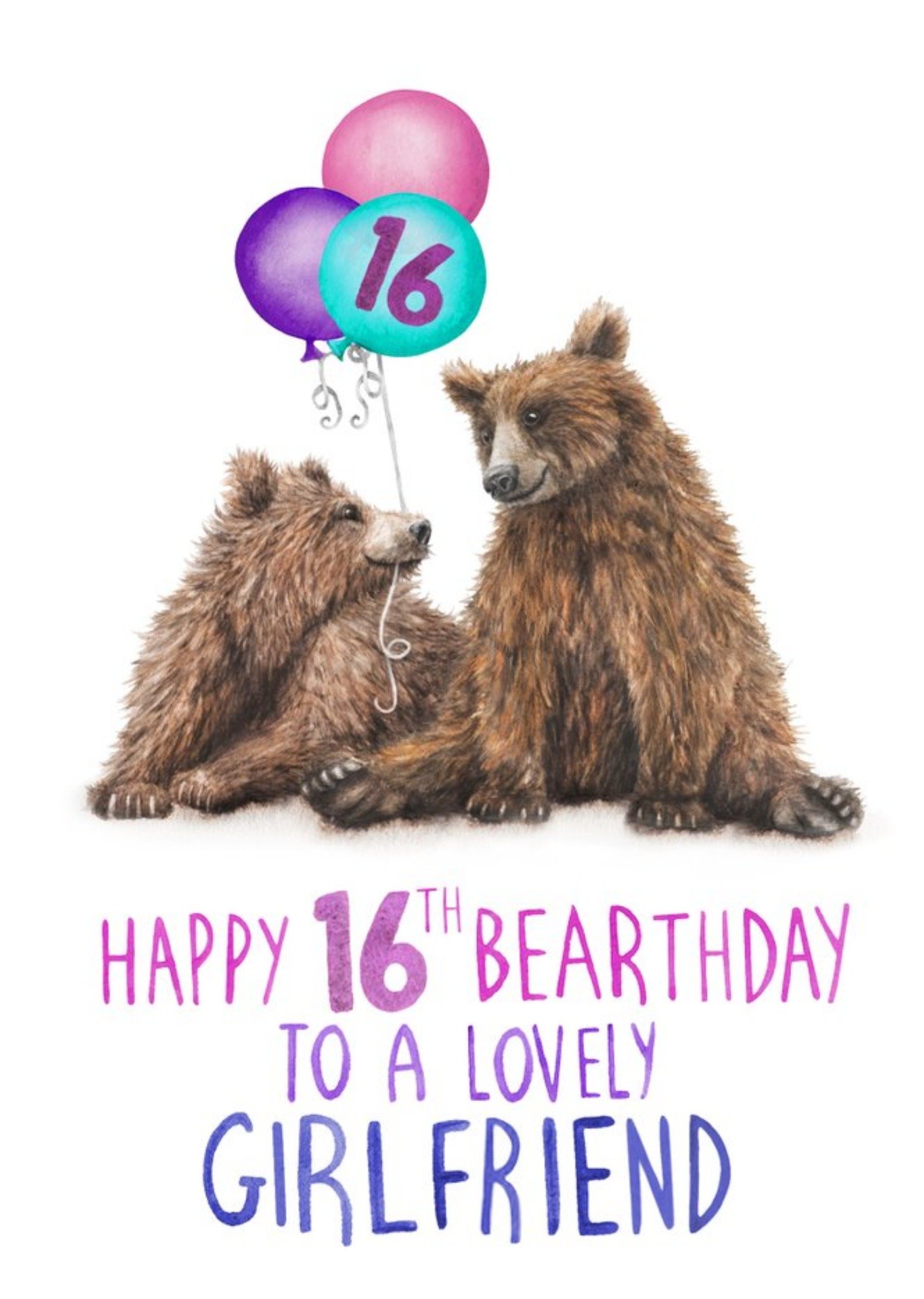 Moonpig Citrus Bunn Bear Pun Funny Animal Happy 16th Birthday Card, Large