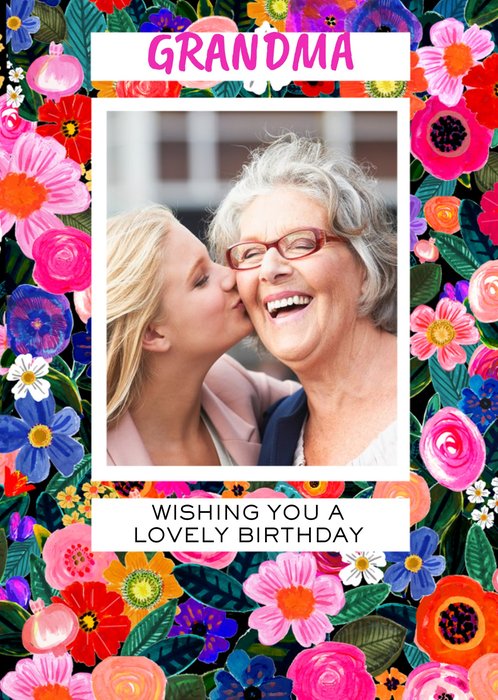 Birthday Card - Grandma - Floral Photo Upload Card