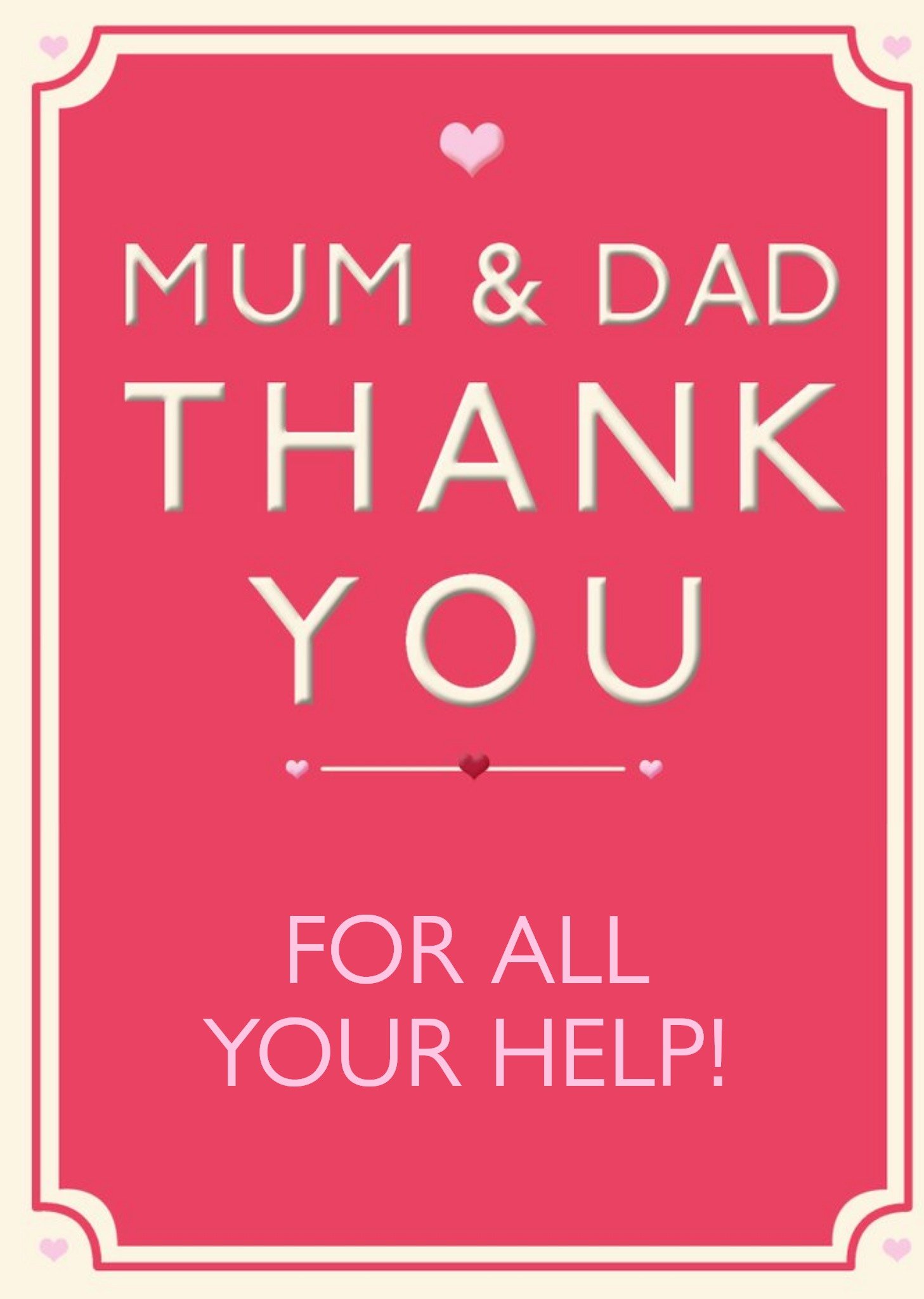 Moonpig Cream Typography With A Cream Border On A Pink Background Mum & Dad Thank You Card, Large
