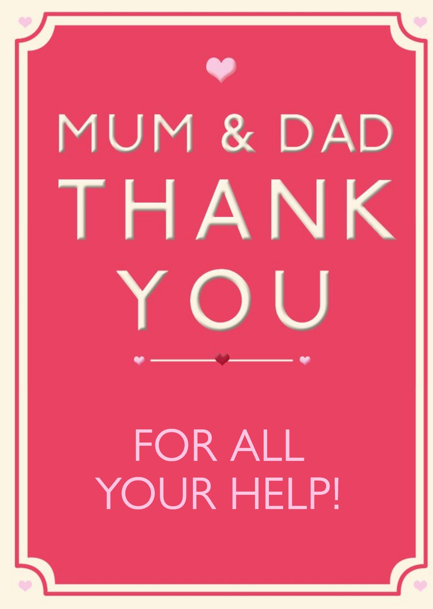 Cream Typography With A Cream Border On A Pink Background Mum & Dad Thank You Card Ecard