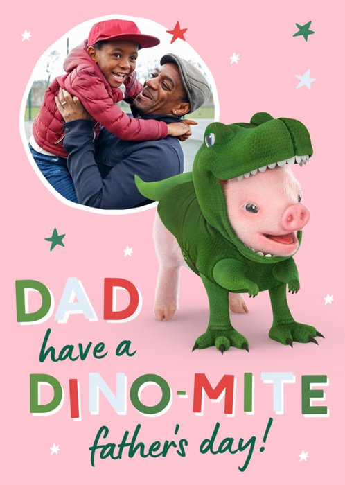 Moonpigs Cute Dinosaur Pig Dino Mite Photo Upload Father's Day Card