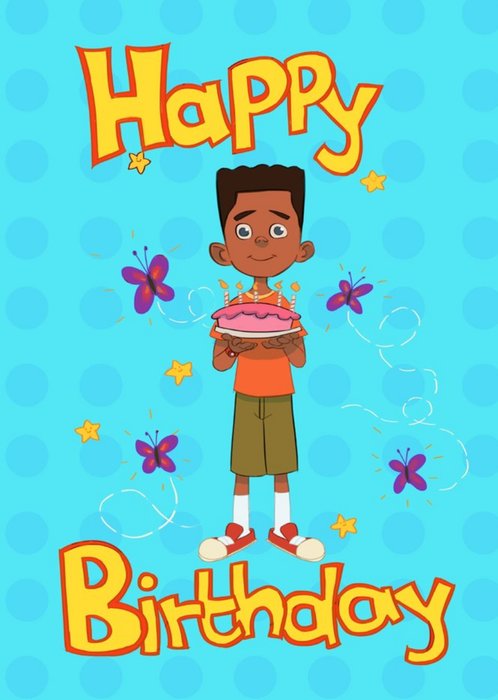 Illustrated Boy Holding Cake Birthday Card