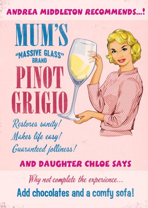 Massive Glass Of Pinot Grigio Personalised Happy Birthday Card For Mum