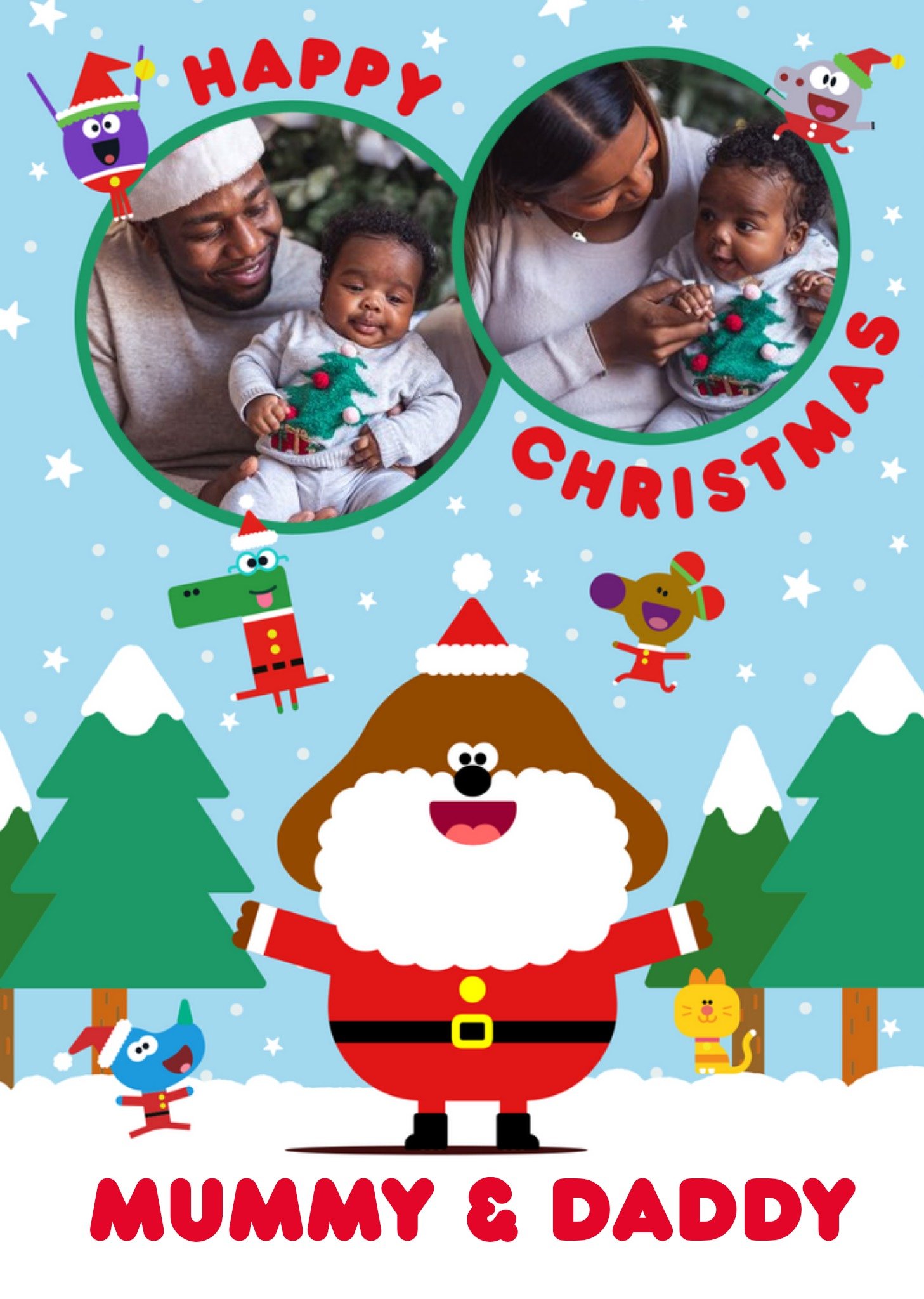 Hey Duggee Happy Christmas Mummy And Daddy Photo Upload Card, Large