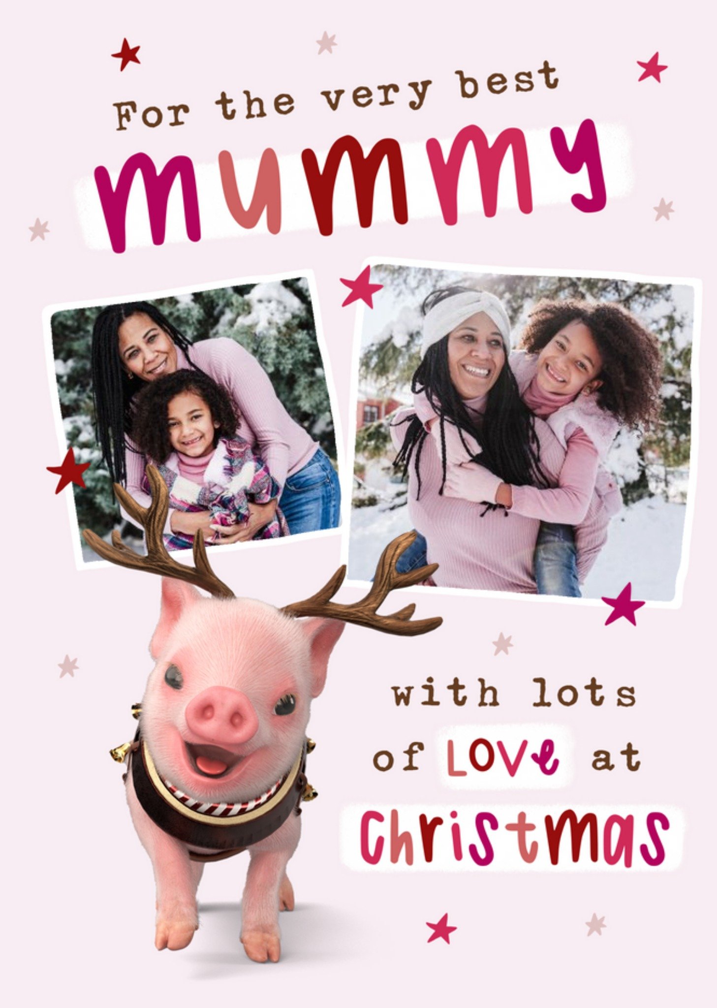 Moonpig Exclusive Moonpigs Cute Reindeer Pig Very Best Mummy Photo Upload Christmas Card, Large