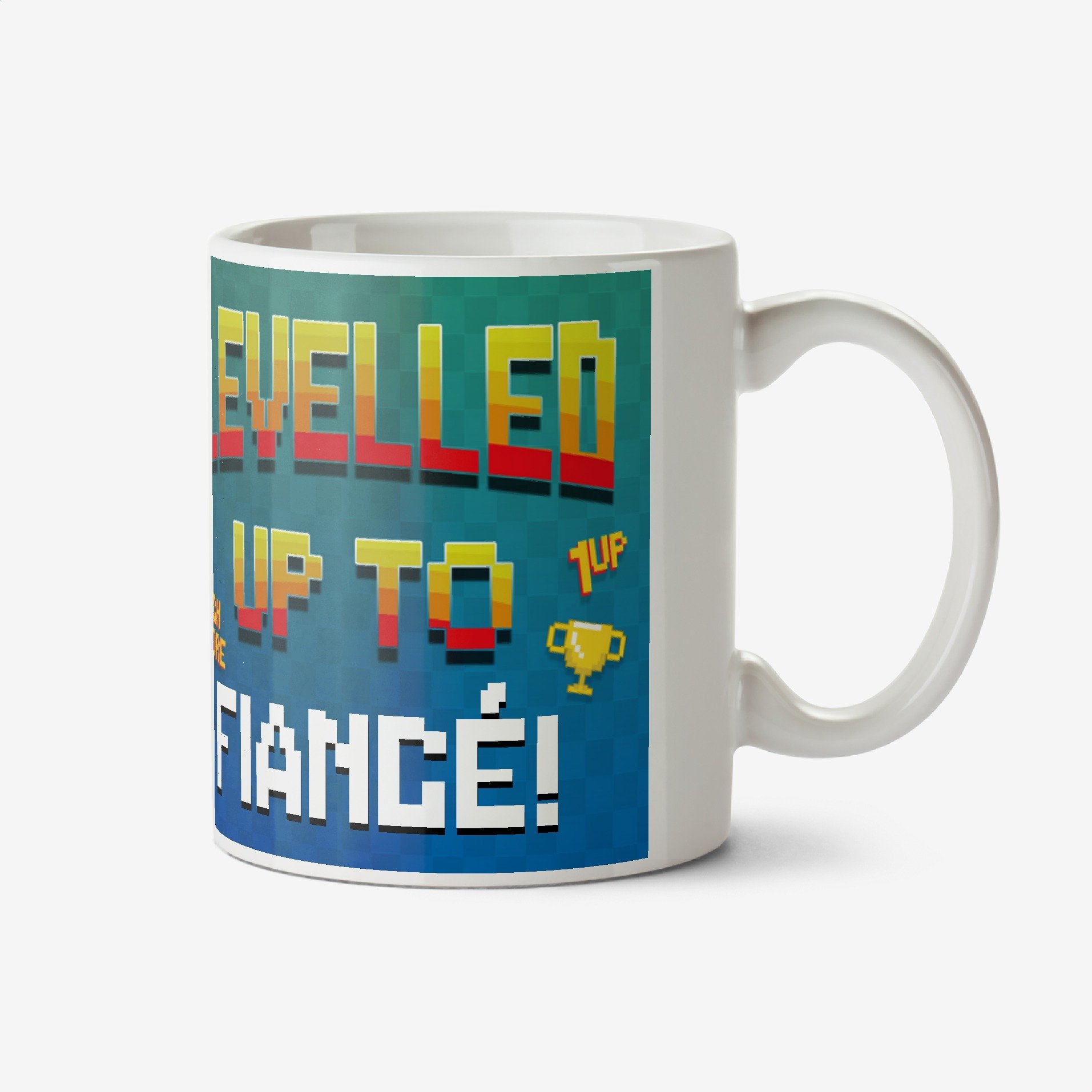 Bright Retro Gaming Design Levelled Up To Fiancé Engagement Mug Ceramic Mug