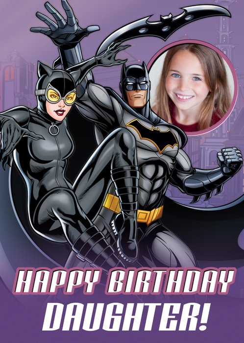 Illustrated Batman And Catwoman Photo Upload Daughter Birthday Card