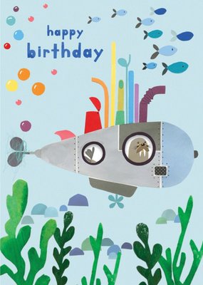 Seal In Submarine Illustration Happy Birthday Card