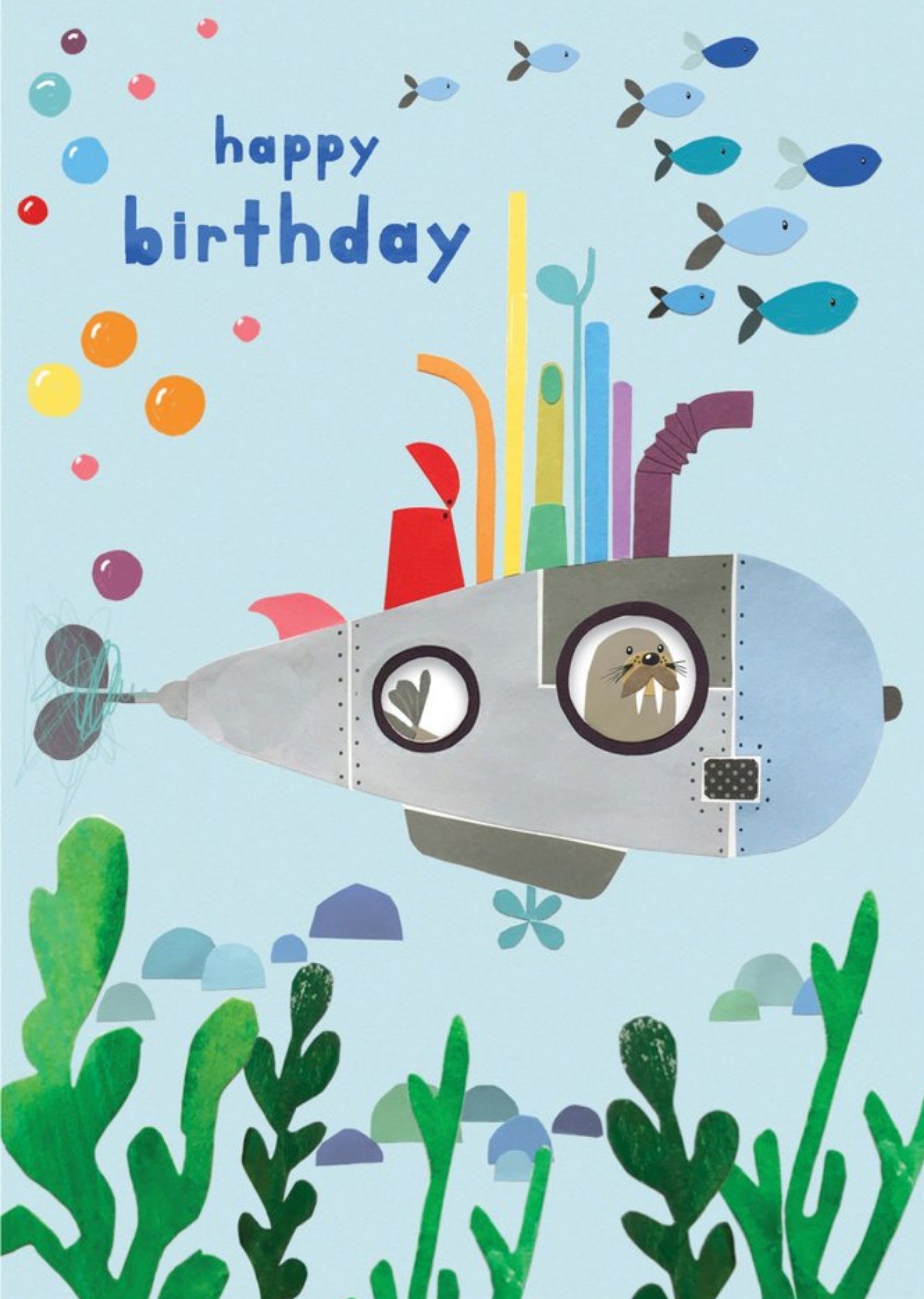 Seal In Submarine Illustration Happy Birthday Card Ecard