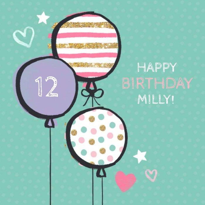 Patterned Balloons Personalised 12th Birthday Card